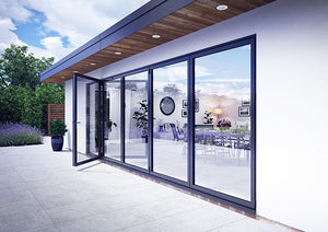 Korniche Sash Bifold Doors with slim sightlines and modern design, ideal for maximizing natural light.